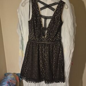 Black Lace Mini Dress with Cutout  Accents Front & Back P2P: 15" Length:31" W14"